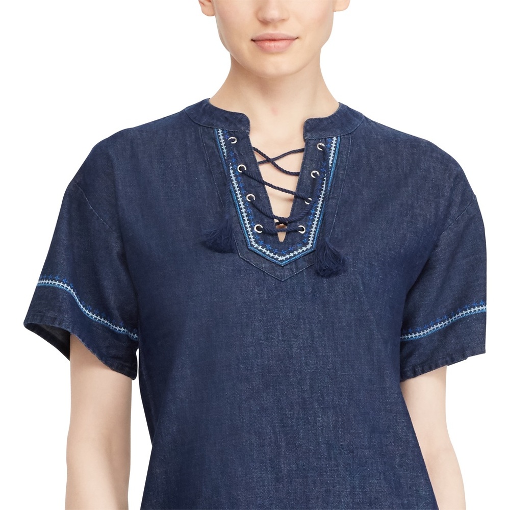 🆕 Ralph Lauren lace-up embroidered shift dress